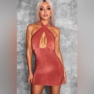 Boohoo Slinky Twist Front Bodycon Dress - Terracotta NWT (New With Tags)